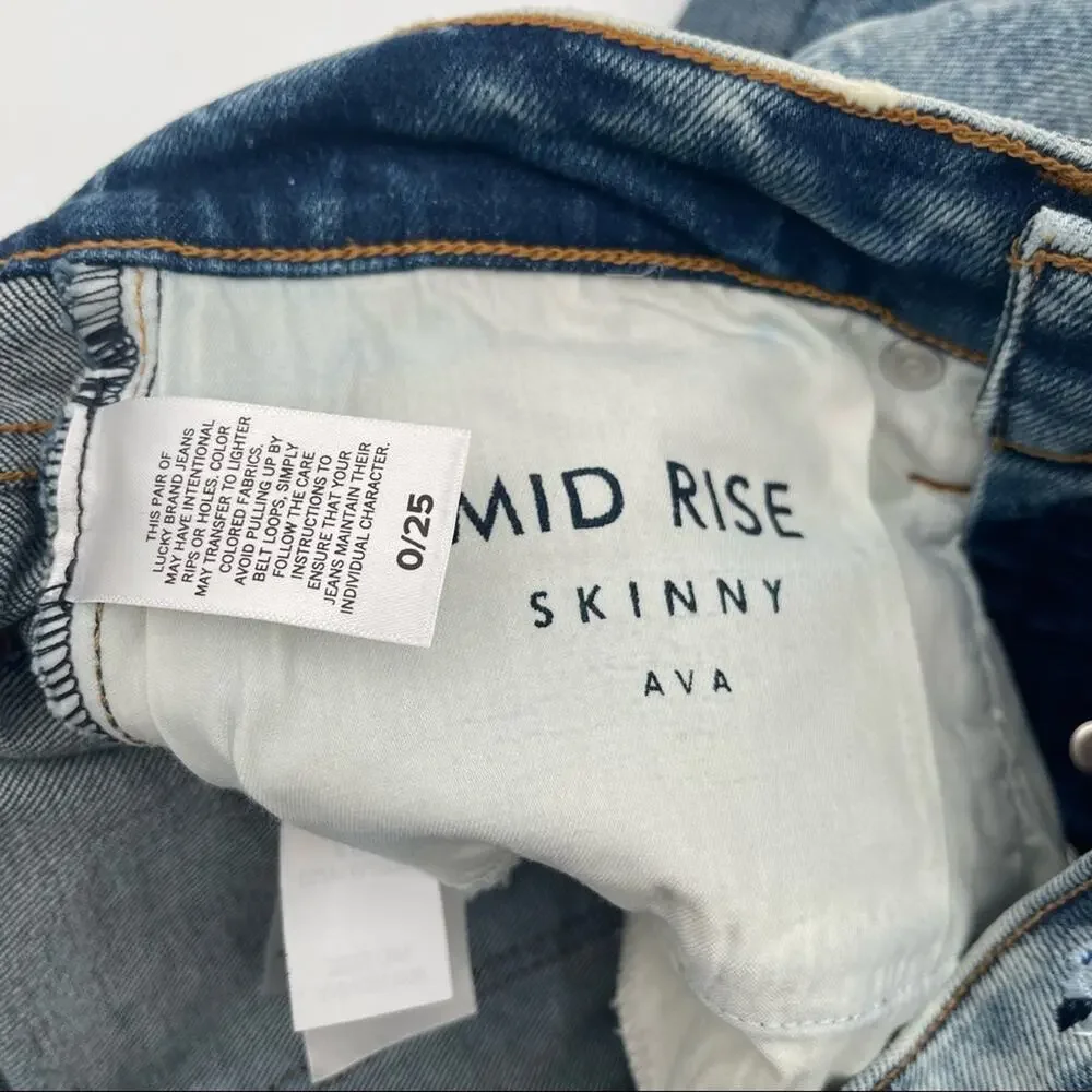 NWOT LUCKY BRAND Denim Jeans Ava Mid Rise Skinny Embroidered Flowers Size 25